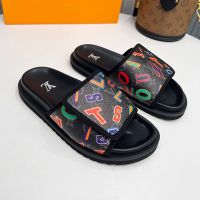Louis Vuitton Miami Slides Unisex Letters Monogram Leather Black